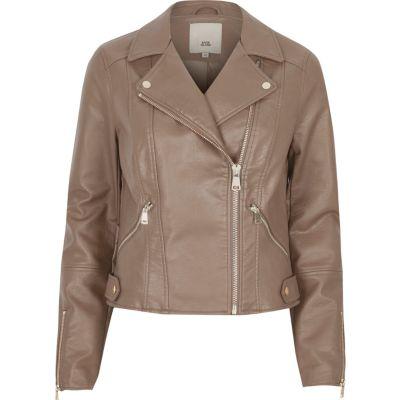 River Island Womens Mink Faux Leather Biker Jacket