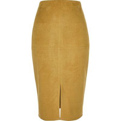 River Island Womens Yellow Suedette Pencil Skirt