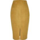 River Island Womens Yellow Suedette Pencil Skirt