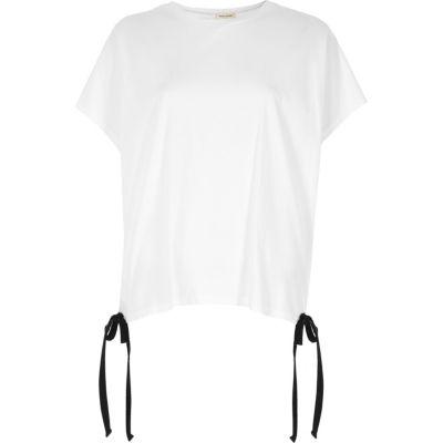 River Island Womens White Tie Hem T-shirt