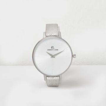 River Island Womens Silver Tone Abbott Lyon Leather Strap Watch