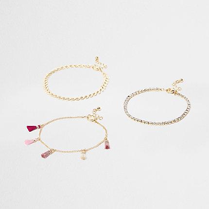River Island Womens Tassel And Rhinestone Anklet Multipack