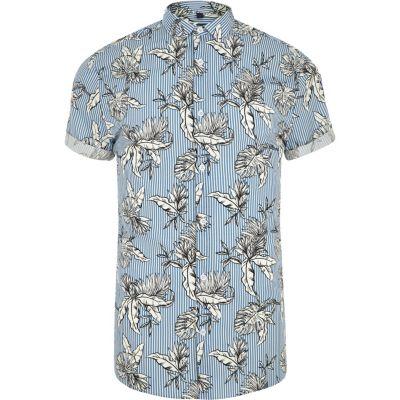 River Island Mens Stripe Floral Print Slim Fit Shirt