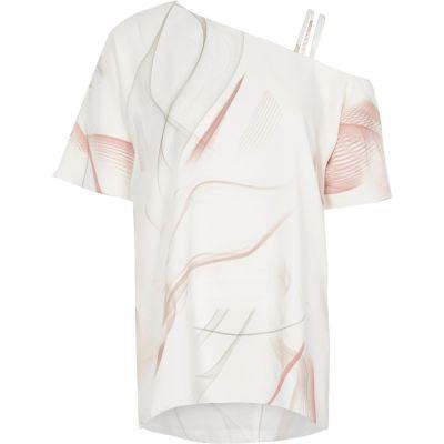 River Island Womens Print Asymmetric Cold Shoulder Top