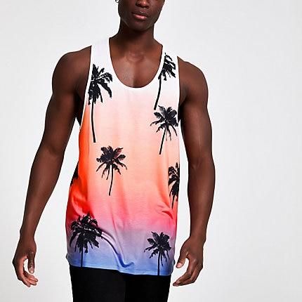 River Island Mens Palm Print Slim Fit Vest