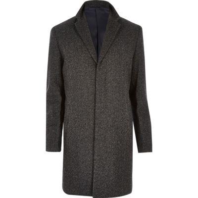 River Island Mens Herringbone Wool-blend Coat