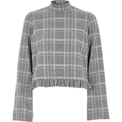River Island Womens Check High Neck Frill Hem Top