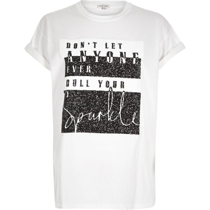 River Island Womens White Glittery Texture Oversized T-shirt