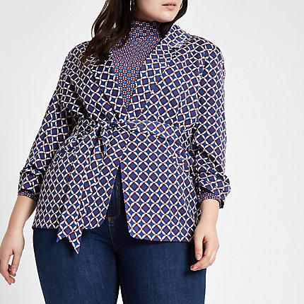 River Island Womens Plus Geo Print Belted Blazer