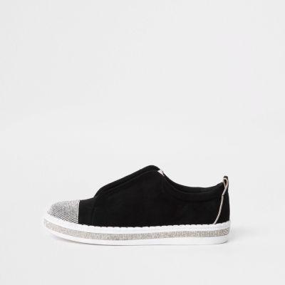 River Island Womens Wide Fit Diamante Embellished Trainers