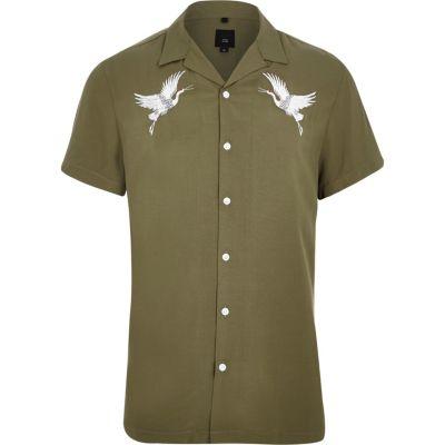 River Island Mens Crane Embroidered Revere Shirt