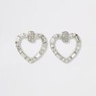 River Island Womens Silver Color Rhinestone Heart Earrings