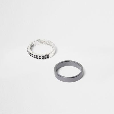 River Island Mens Silver Tone Embellished Ring Pack