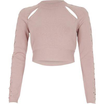 River Island Womens Cut Out Cropped Long Sleeve Top