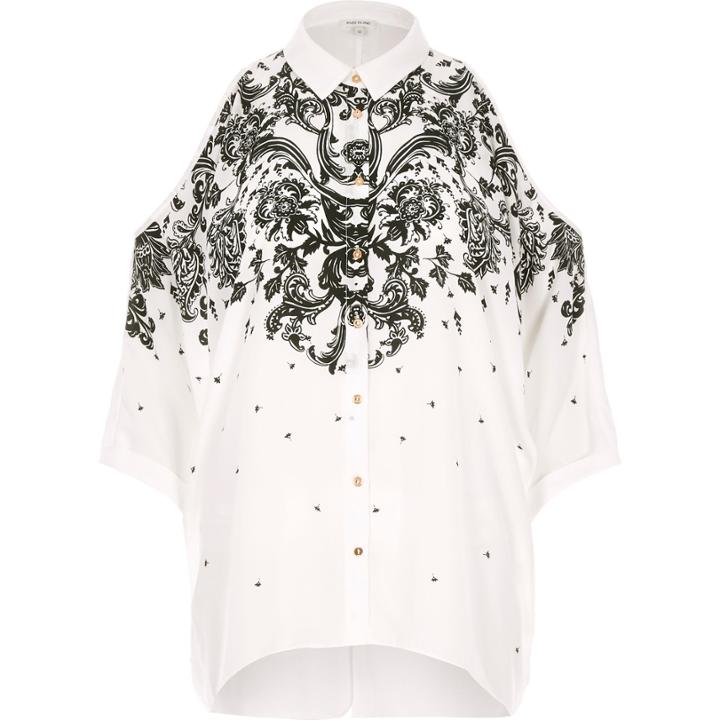 River Island Womens White Print Cold Shoulder Shirt