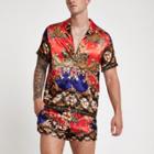 River Island Mens Jaded Baroque Print Short Sleeve Shirt