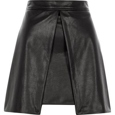 River Island Womens Split Front Faux Leather A Line Skirt