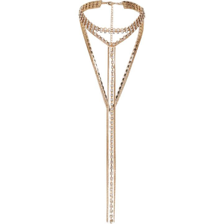 River Island Womens Gold Tone Embellished Draped Necklace