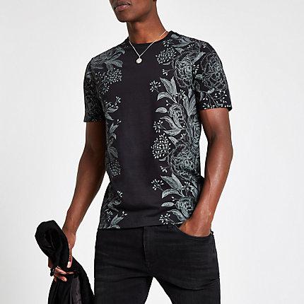 River Island Mens Floral Print Slim Fit T-shirt
