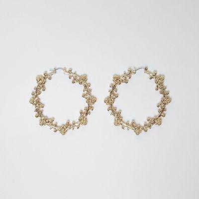 River Island Womens Gold Tone Ornate Embellished Hoop Earrings