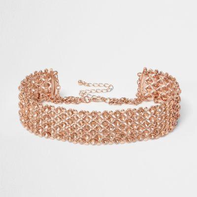 River Island Womens Rose Gold Rhinestone Choker