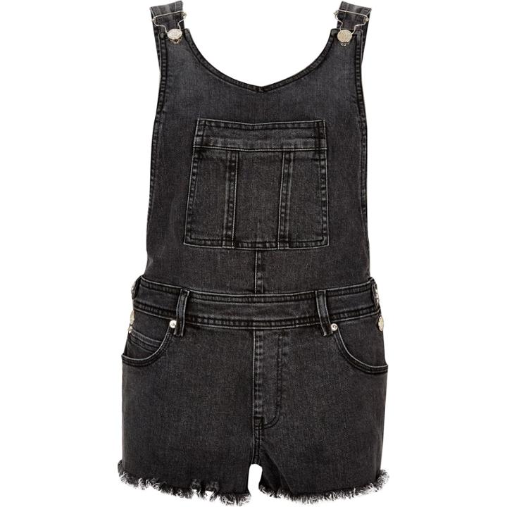 River Island Womens Washed Raw Dungaree Shorts