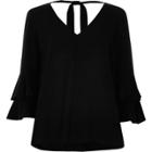 River Island Womens Double Bell Sleeve Tie Back V Neck Top