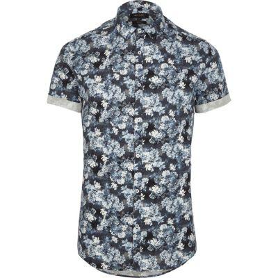 River Island Mens Floral Short Sleeve Slim Fit Shirt