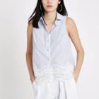 River Island Womens White Stripe Lace Hem Sleeveless Shirt