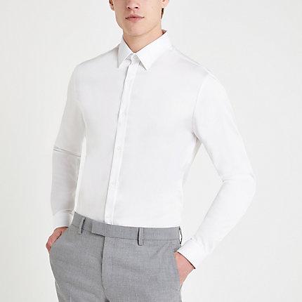 River Island Mens White Premium Cotton Long Sleeve Shirt