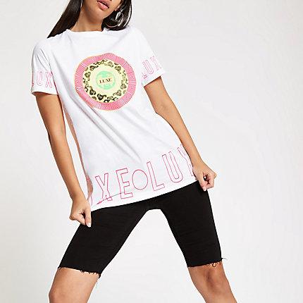 River Island Womens White 'luxe' Print Boyfriend T-shirt
