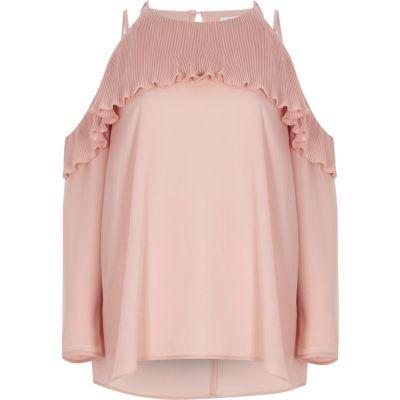 River Island Womens Cold Shoulder Pleated Frill Blouse