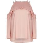 River Island Womens Cold Shoulder Pleated Frill Blouse
