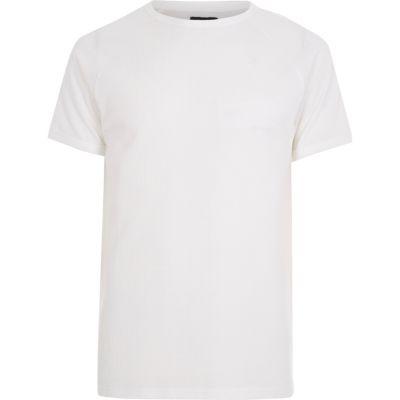River Island Mens White Waffle Slim Fit Raglan T-shirt