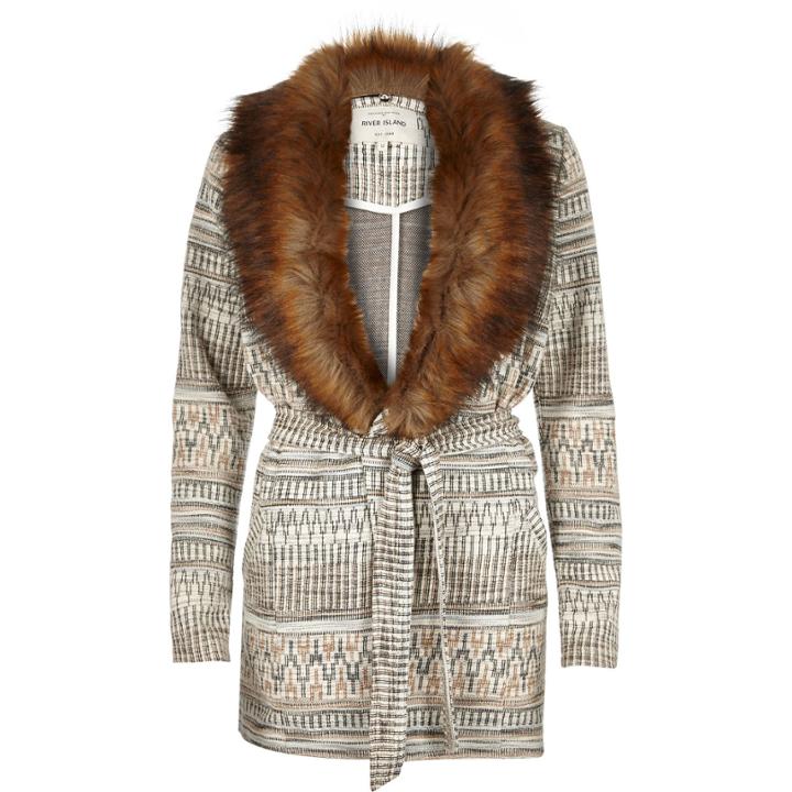 River Island Womens Geometric Jersey Belted Jacket