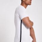 River Island Mens White Muscle Fit Tipped Cable Knit T-shirt