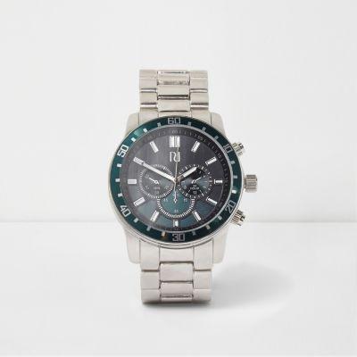 River Island Mens Silver Tone Bezel Link Strap Watch