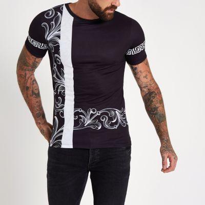 River Island Mens Baroque Print Slim Fit T-shirt