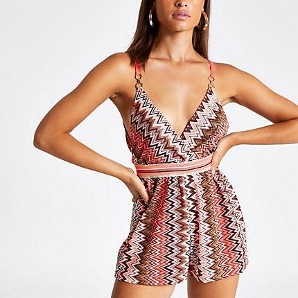 River Island Womens Zig Zag Print Beach Playsuit