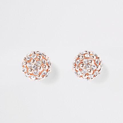 River Island Womens Rose Gold Tone Rhinestone Cluster Orb Earrings