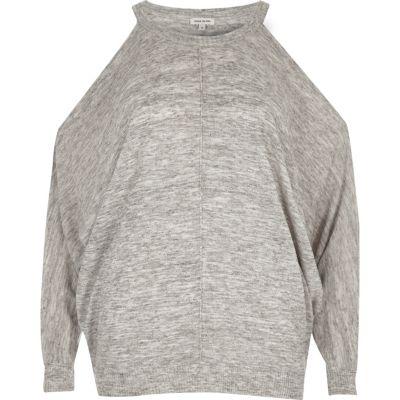 River Island Womens Marl Cold Shoulder Batwing Top