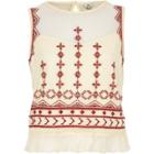 River Island Womens Mesh Embroidered Frill Hem Tank Top