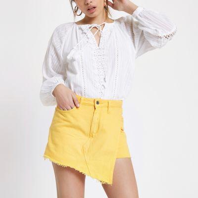 River Island Womens Denim Frayed Hem Skort