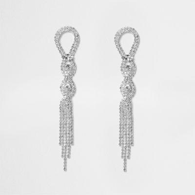 River Island Womens Silver Tone Twist Diamante Pave Drop Earrings