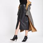 River Island Womens Ri Studio Leather Zip Front Midi Skirt