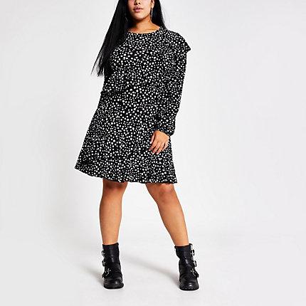 River Island Womens Plus Printed Frill Mini Dress