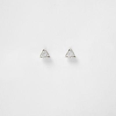 River Island Womens Silver Tone Diamante Triangle Stud Earrings