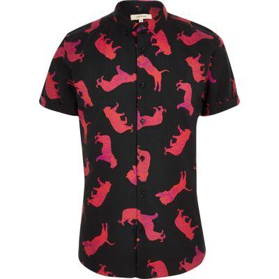 River Island Mens Tiger Muscle Fit Short Sleeve Shirt
