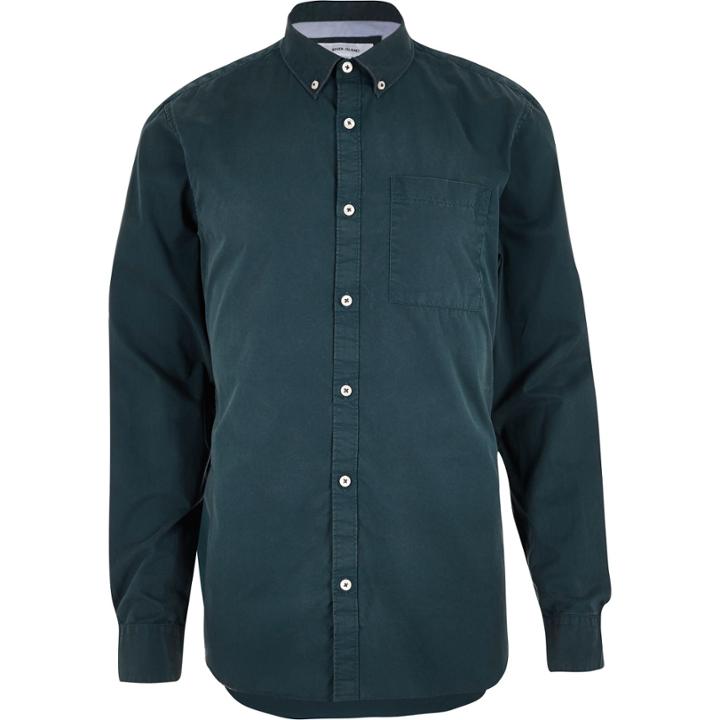 River Island Mensdark Twill Long Sleeve Shirt