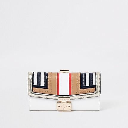 River Island Womens Stripe Cutabout Panel Cliptop Purse